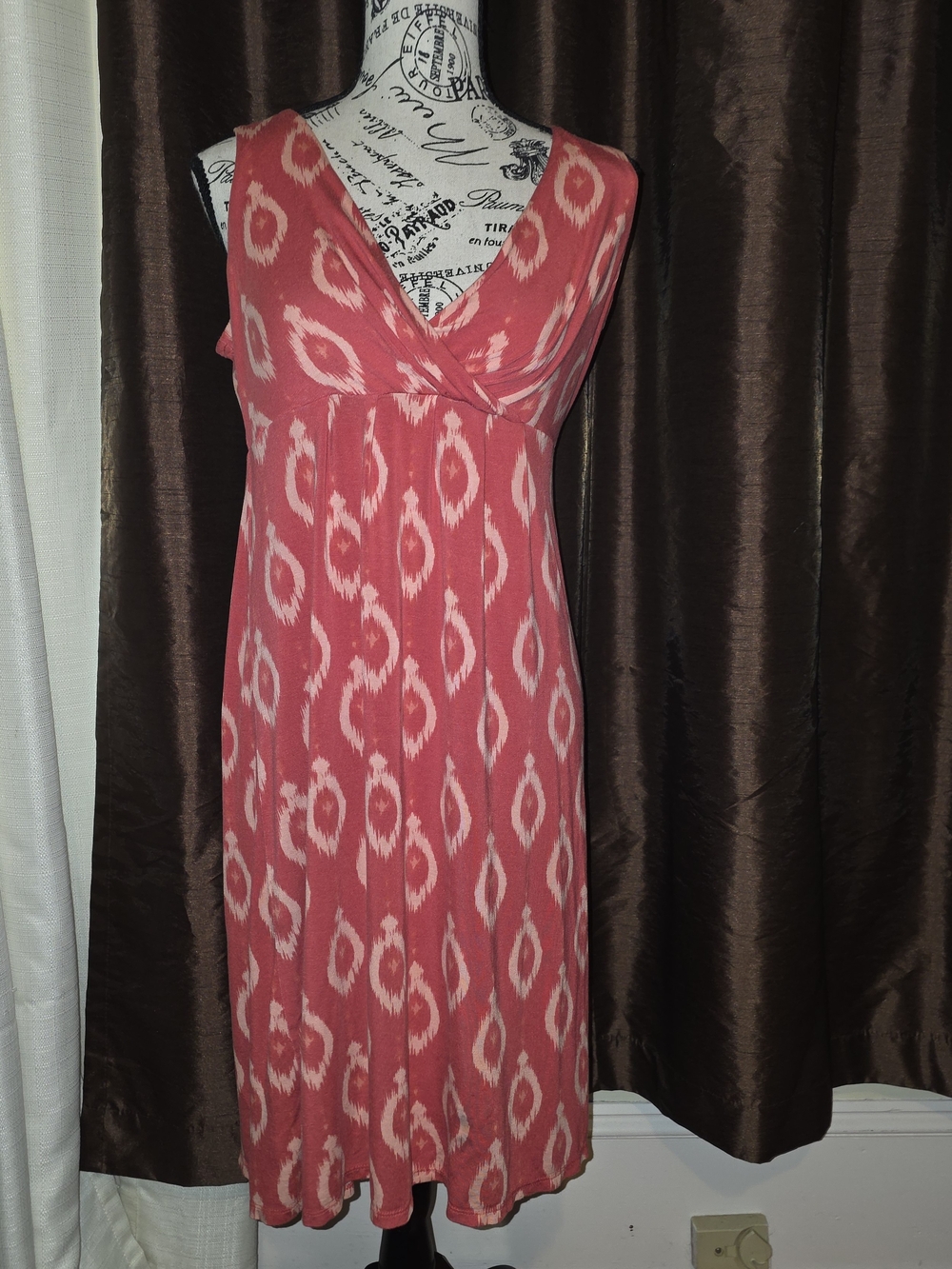 St. John's Bay Sleeveless V-Neck Empire Waist Dress W/pink/coral Print Size M